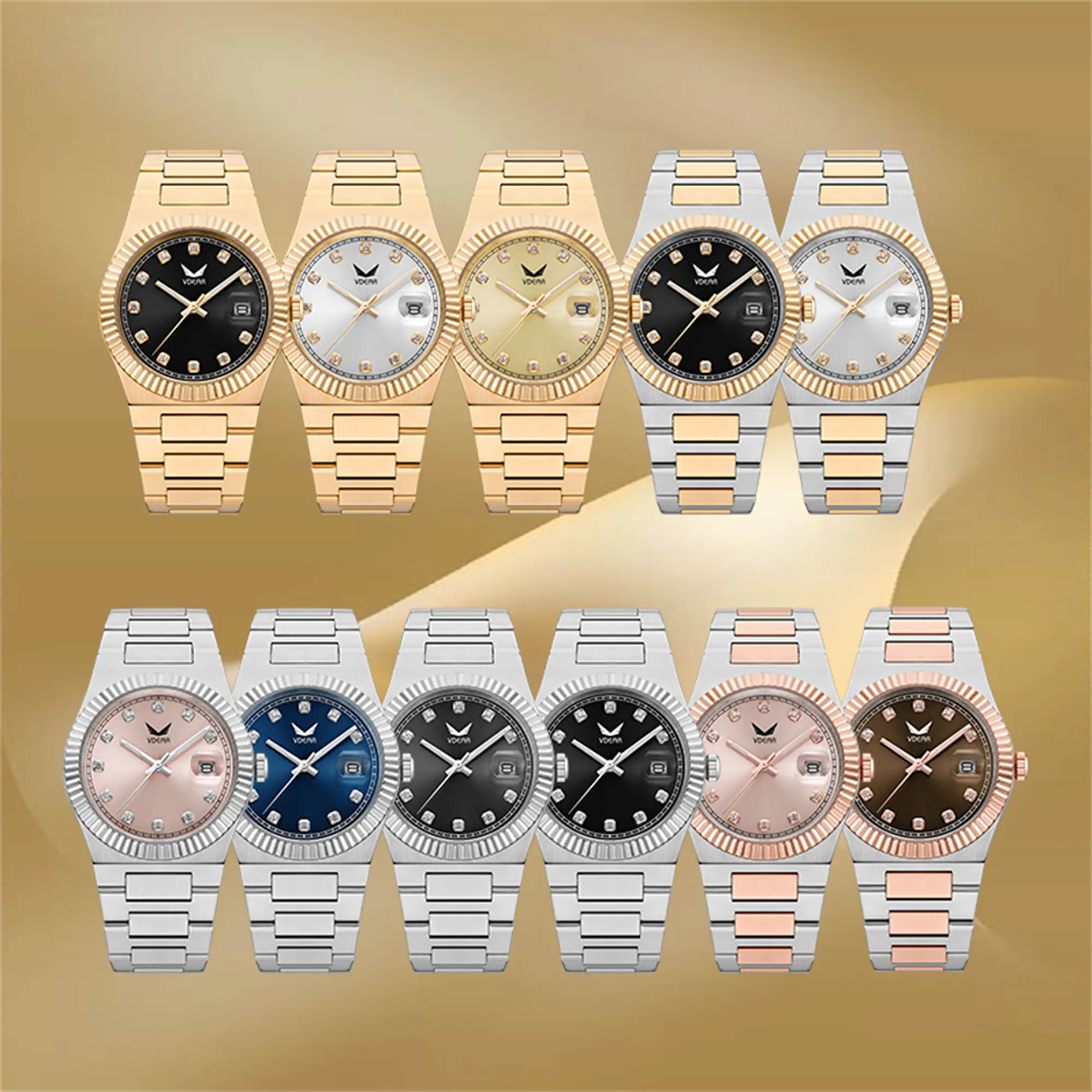 VDEAR 40mm Diamond Bezel Quartz Watch - 5 ATM White Dial & Luminous Pointer 6