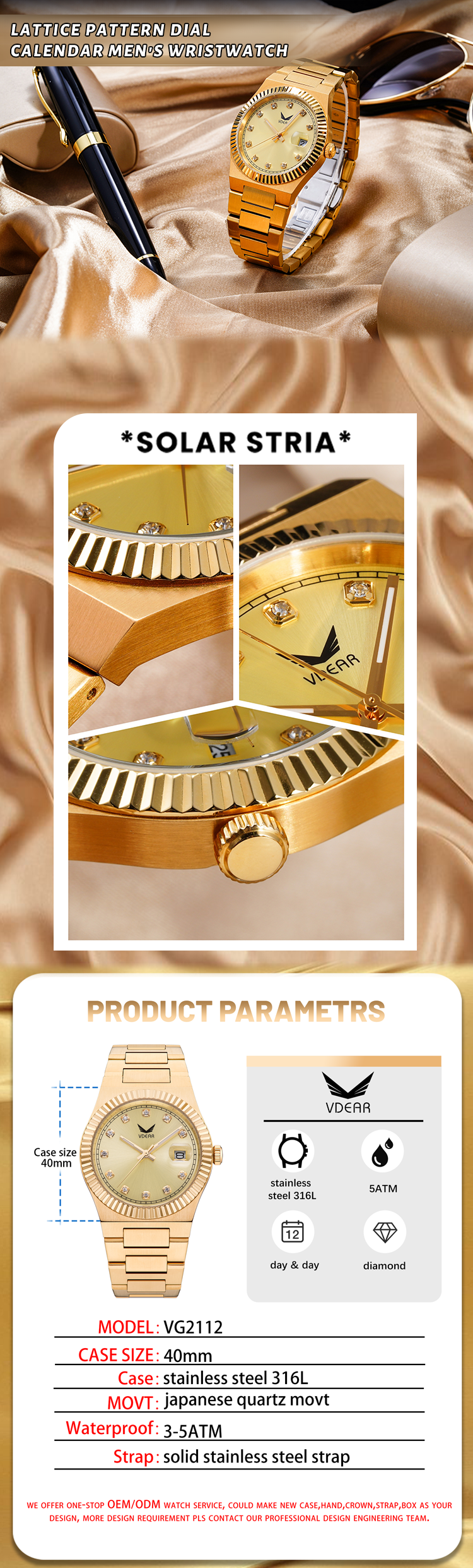 VDEAR Wave Bezel Diamond Watch: Quartz Rose Gold 10