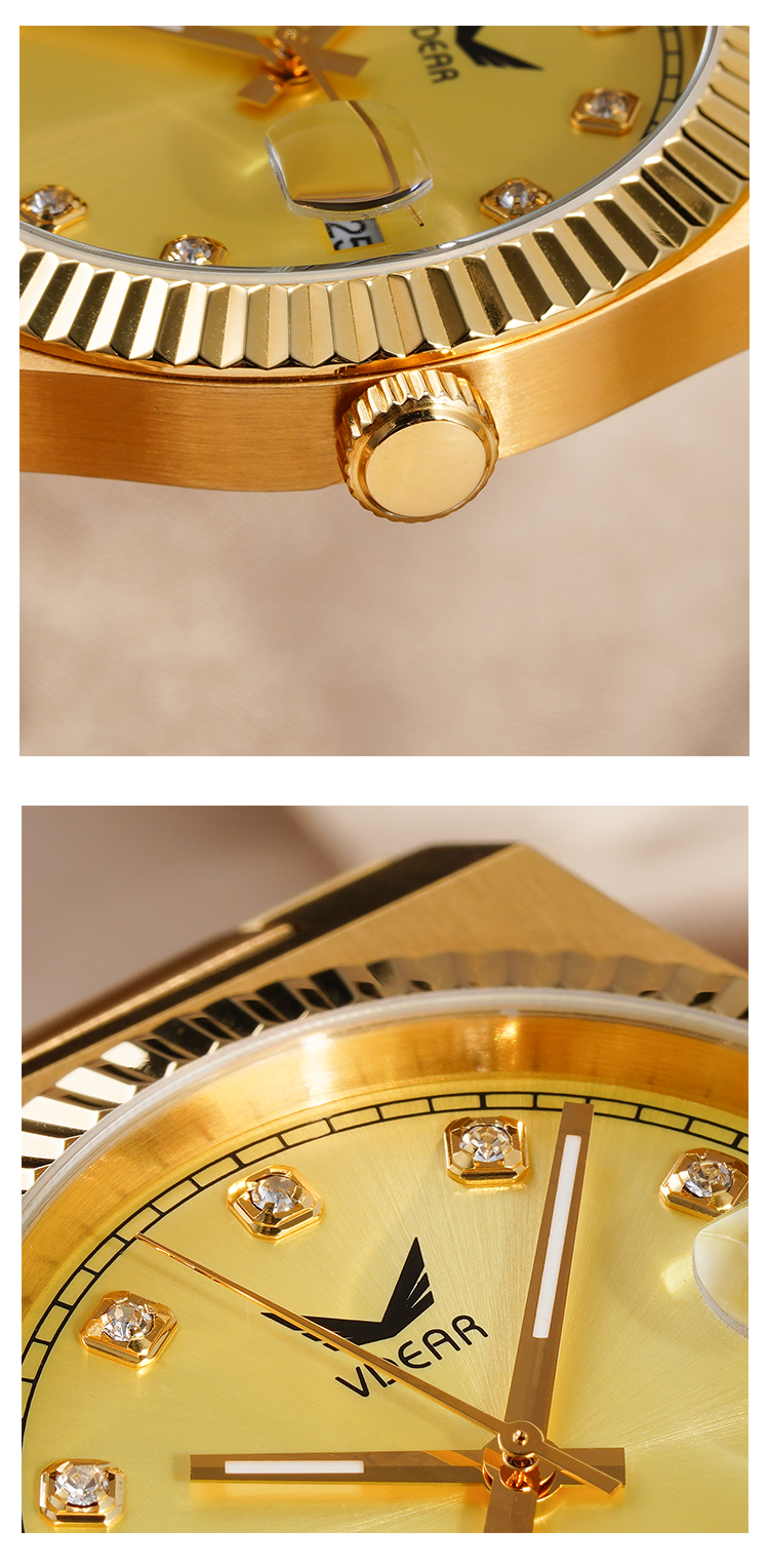 VDEAR Wave Bezel Diamond Watch: Quartz Rose Gold 15