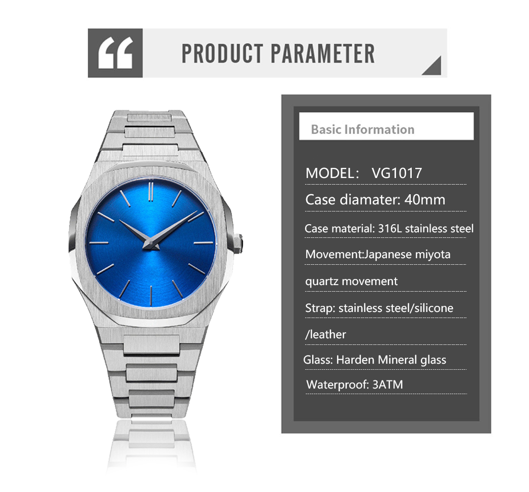 Simple Black Quartz Watch Silicone Strap Octagon Case Watch - VDEAR 7