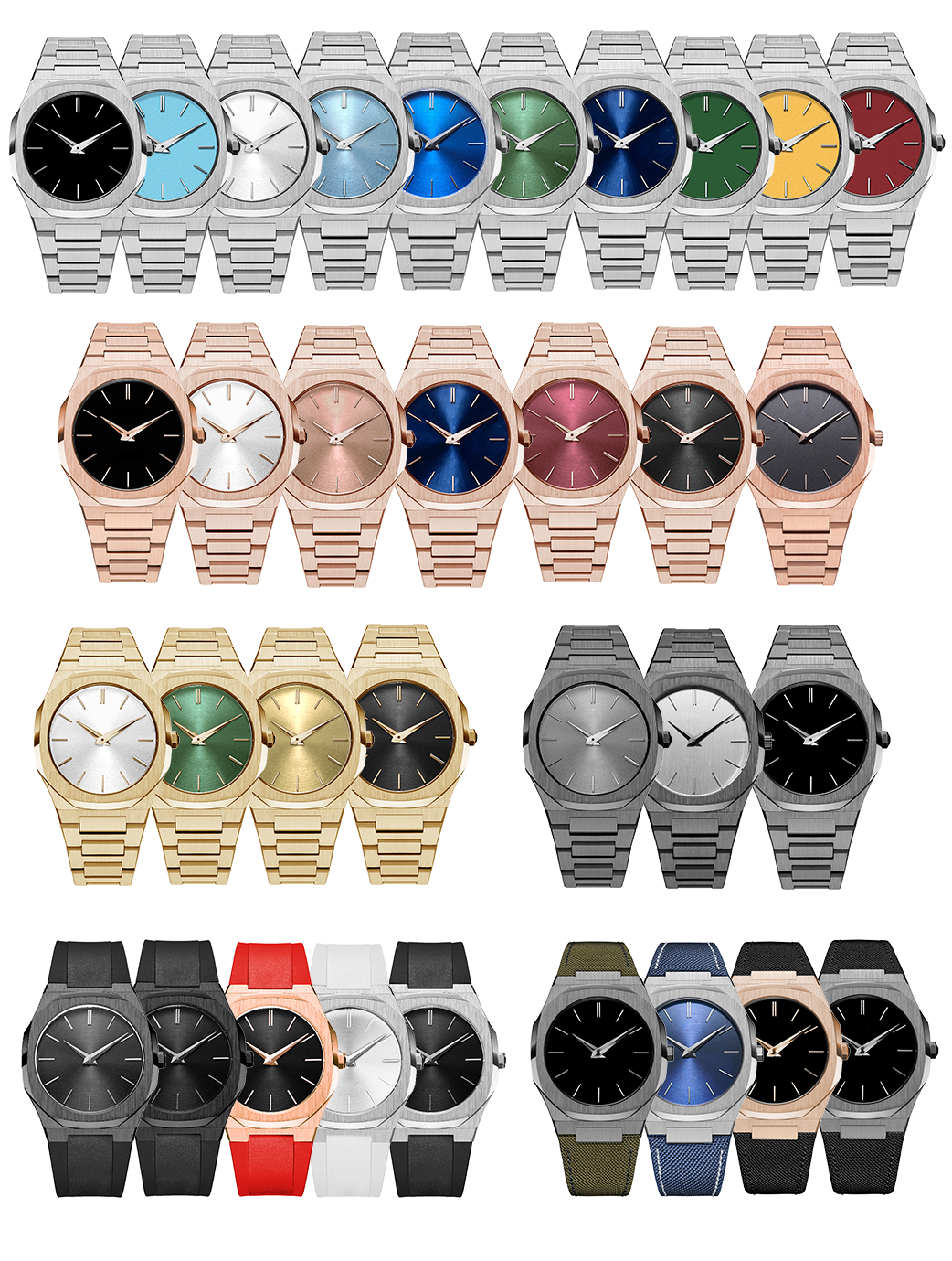 Simple Black Quartz Watch Silicone Strap Octagon Case Watch - VDEAR 15