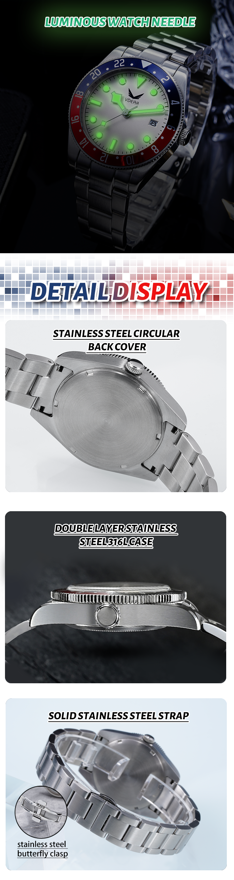 Vdear Quartz Wristwatch Silicone Strap Luminous Pointers Sanded Dial With Calendar 5bar Waterproof 13