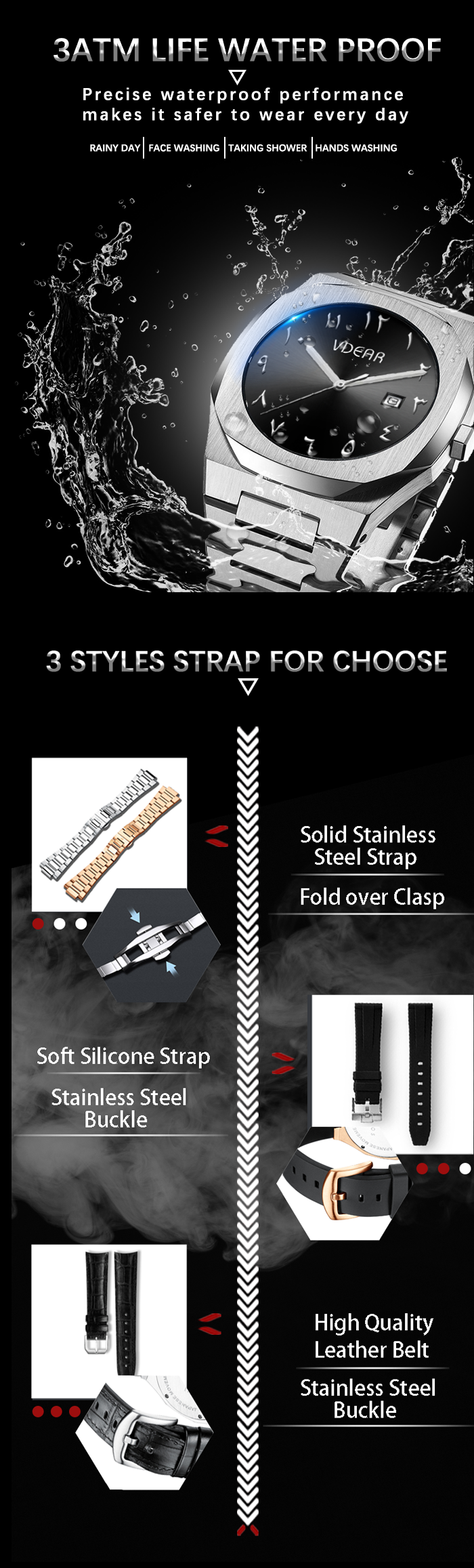 VDEAR - Costomized New Design Stainless Steel Caseback Arabic Men's Watches Movement Quartz Fitron Watch For Men others 14