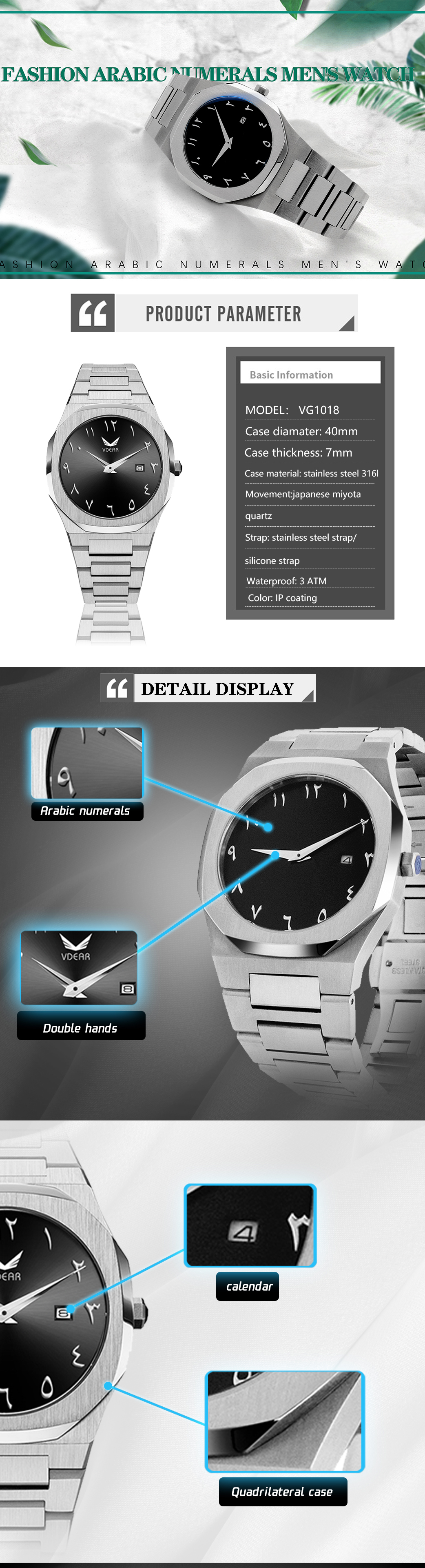 VDEAR - 5Atm Waterproof Arabic Metal Mark Private Label Watch Mens Top Brand Luxury Reloj De Acero Inoxidable Caso 316L others 10