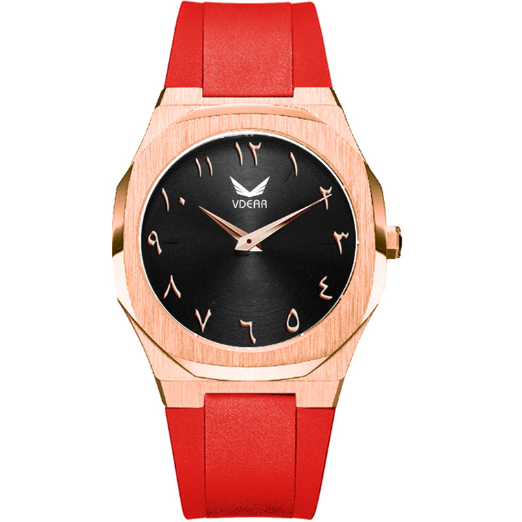 VDEAR - Rose Japan Miyota Montre à quartz à chiffres arabes, boîtier en acier inoxydable 316L, minimaliste et étanche, bracelet en silicone 1