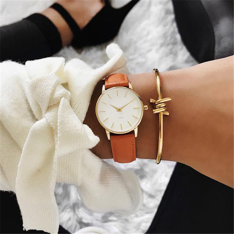 Vdear Simple Round Women Watches Leather Strap Minimalist Luxury Waterproof Quartz Wristwatches 10