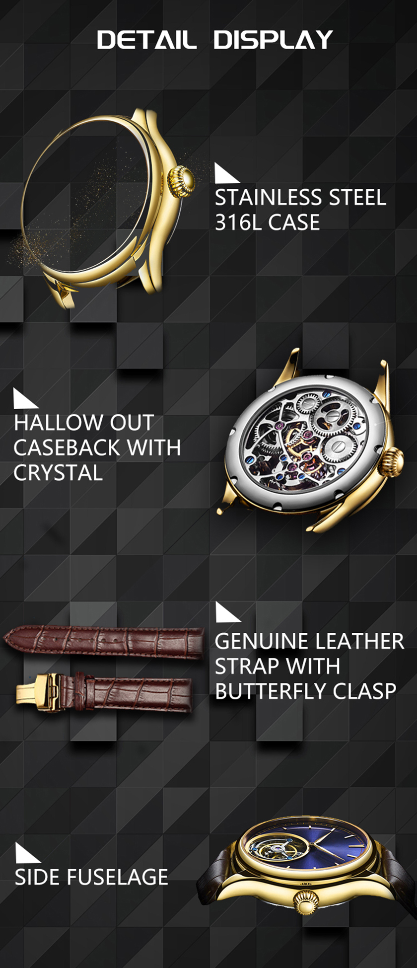 Automatic Mechanical Watches | Tourbillon Hollow Out Genuine Leather Wristwatch 10