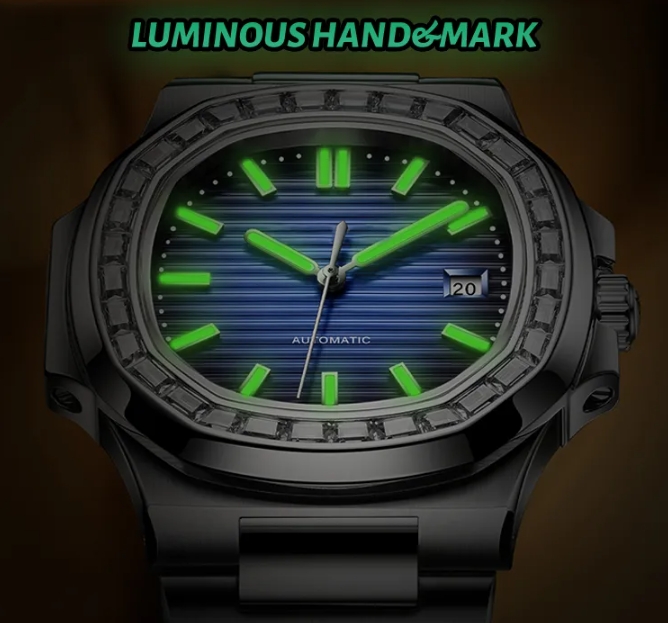 Vdear Diamond Bezel Stripe Dial Watch OEM Quartz Watch Supplier Luminous Square Quartz Calendar Watch 9