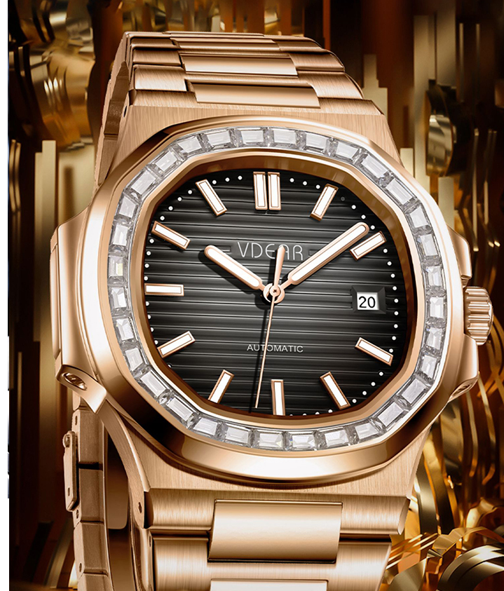 Schwarze Herren-Quarzuhr mit Lederarmband, elegante Herrenuhr mit Kristallzifferblatt 9