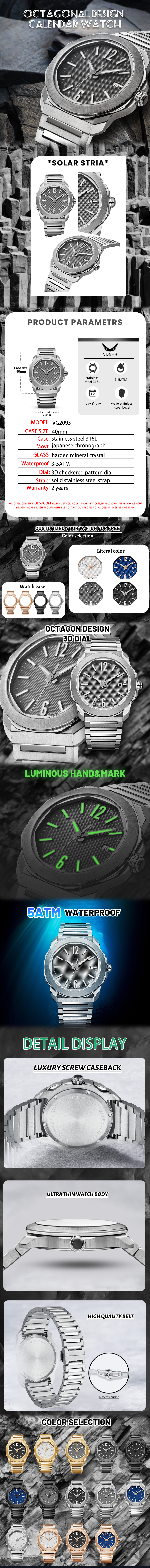 VDEAR Calendar Quartz Watch - Luxury & Waterproof 9