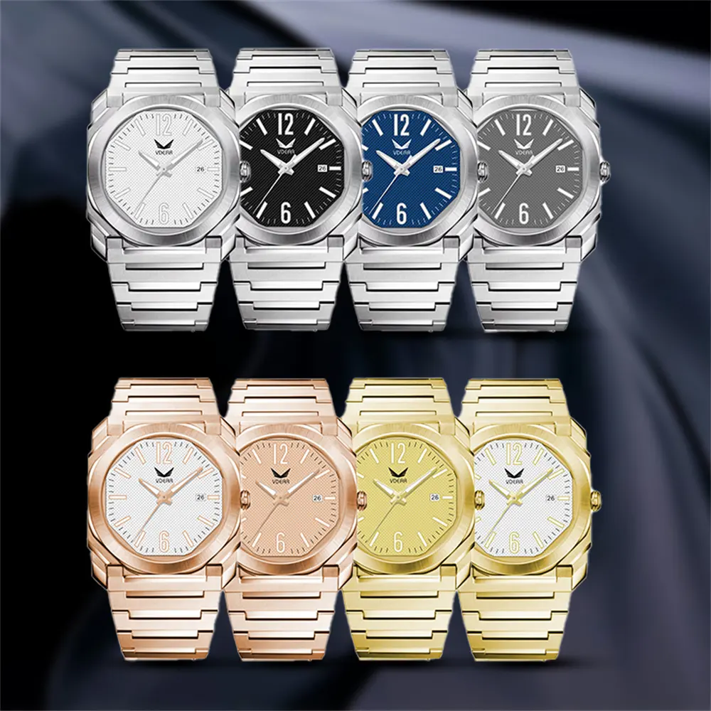 Ultratunn herrklocka med rutigt mönster, kvarts - vattentät och självlysande 5