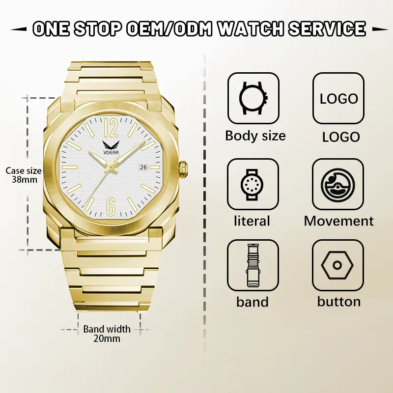 Ultratunn herrklocka med rutigt mönster, kvarts - vattentät och självlysande 6