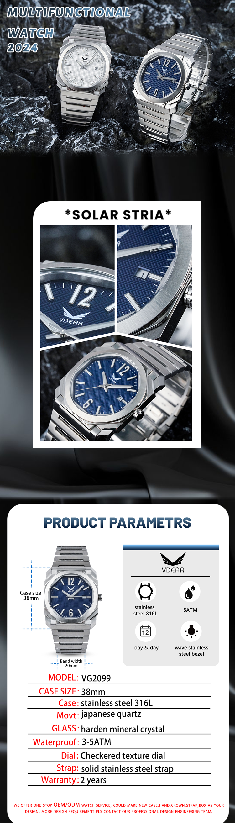 Vdear Square Mens Watches Ultra Thin Checkered Pattern Dial Luminous Date Business Wristwatches Quartz Waterproof 10