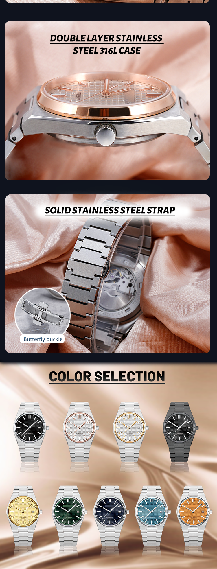 Rose Gold Quartz Waterproof Male Watch with Luminous Hands 12