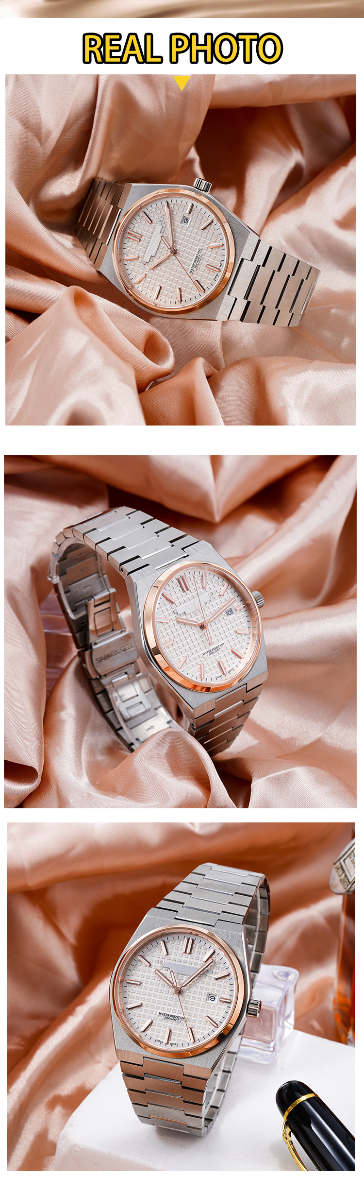 Rose Gold Quartz Waterproof Male Watch with Luminous Hands 13