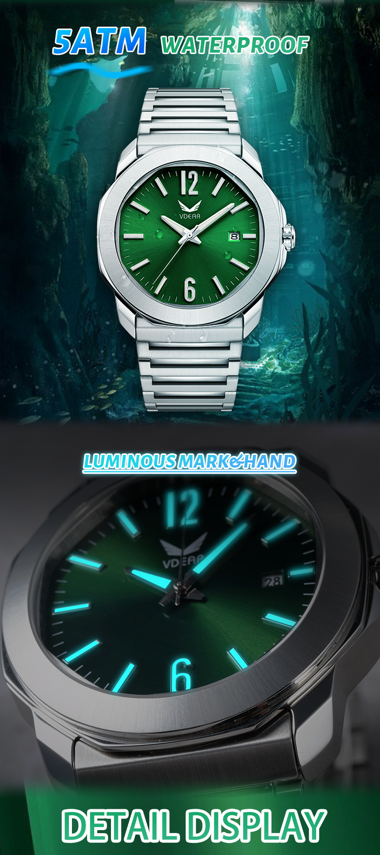 Orologio Vdear personalizzato con cassa rotonda ottagonale, nuovo calendario, moda, alta qualità, commercio, semplice orologio 11