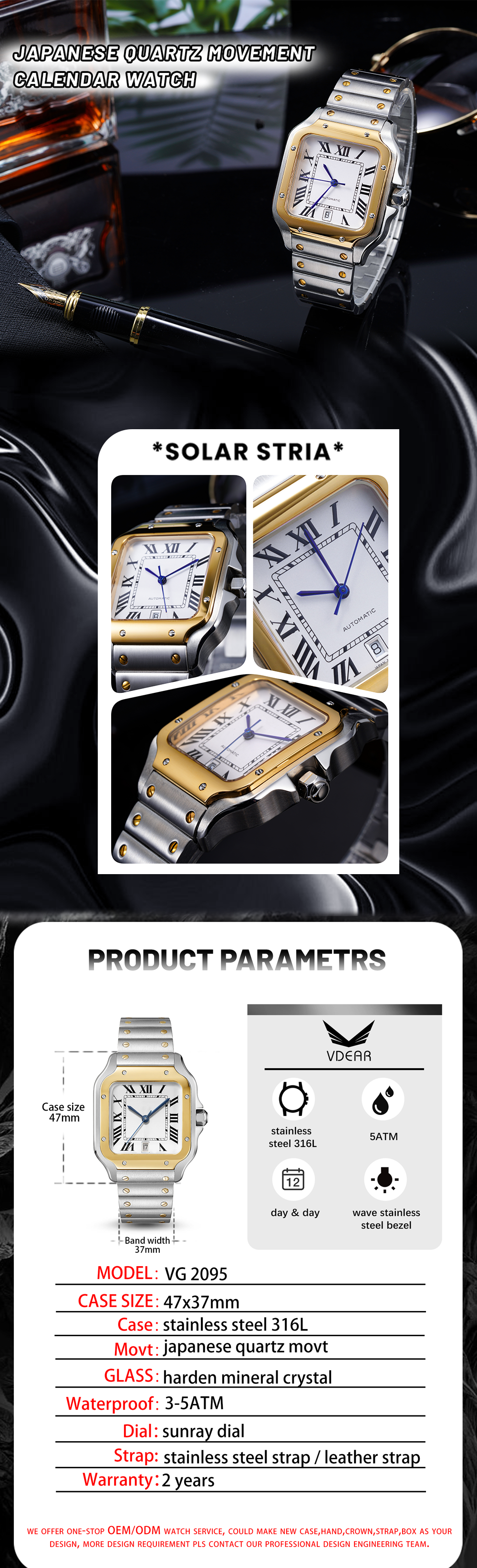 Vdear Luxury Leather Strap Watch Male Clock Rectangle Calendar Waterproof Quartz Movement Leisure Oem Watch Supplier 9