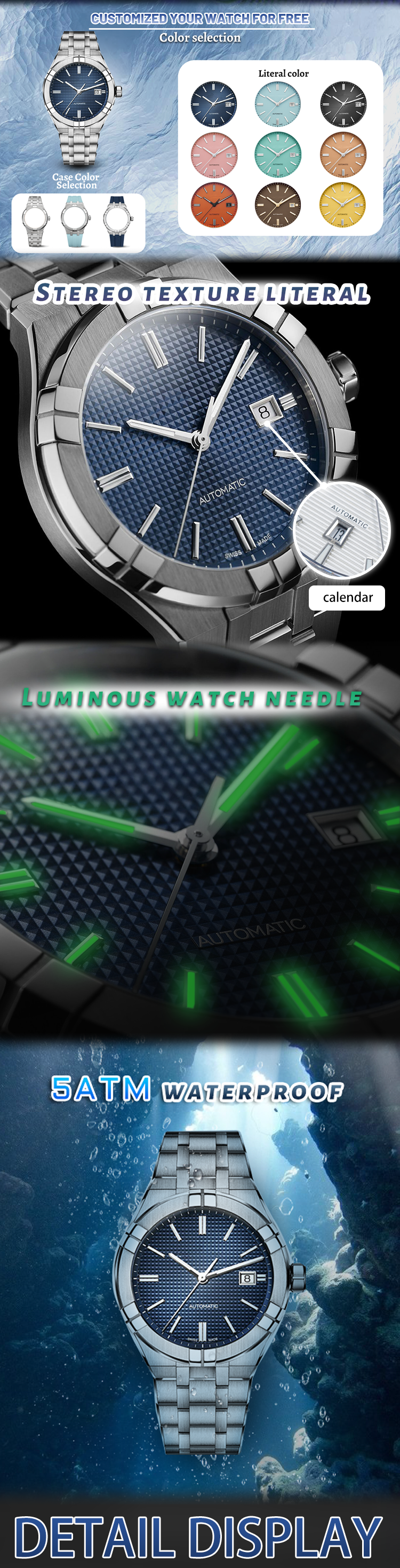 Vdear Custom Luminous Watches New Calendar Dark Silicone Strap Luminous Hands Blue Checkered Dial Watch 10