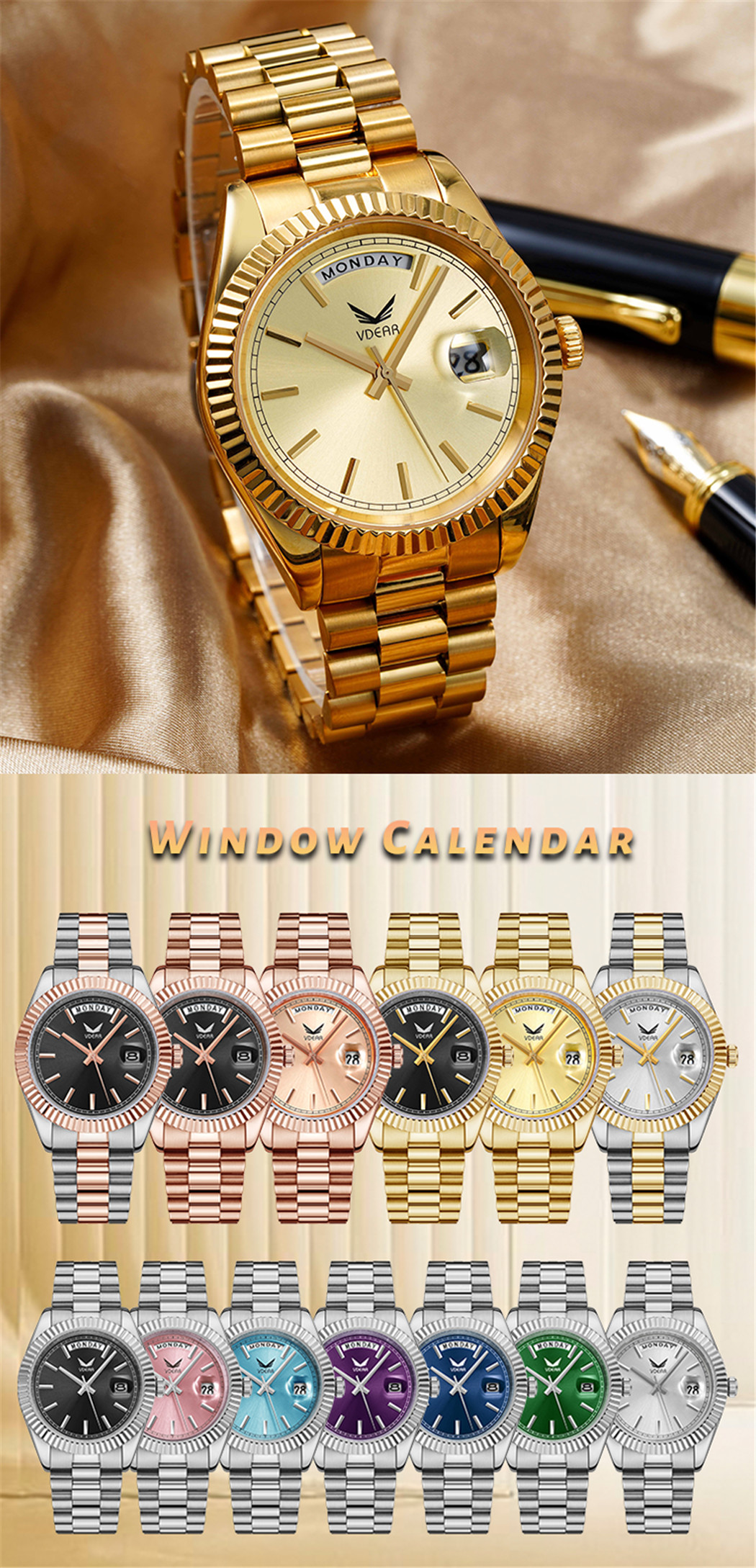 Vdear Japanese Quartz Movement Watch Best Quality 316 Silver Steel Band Dark Blue Dial Quartz Watch 13