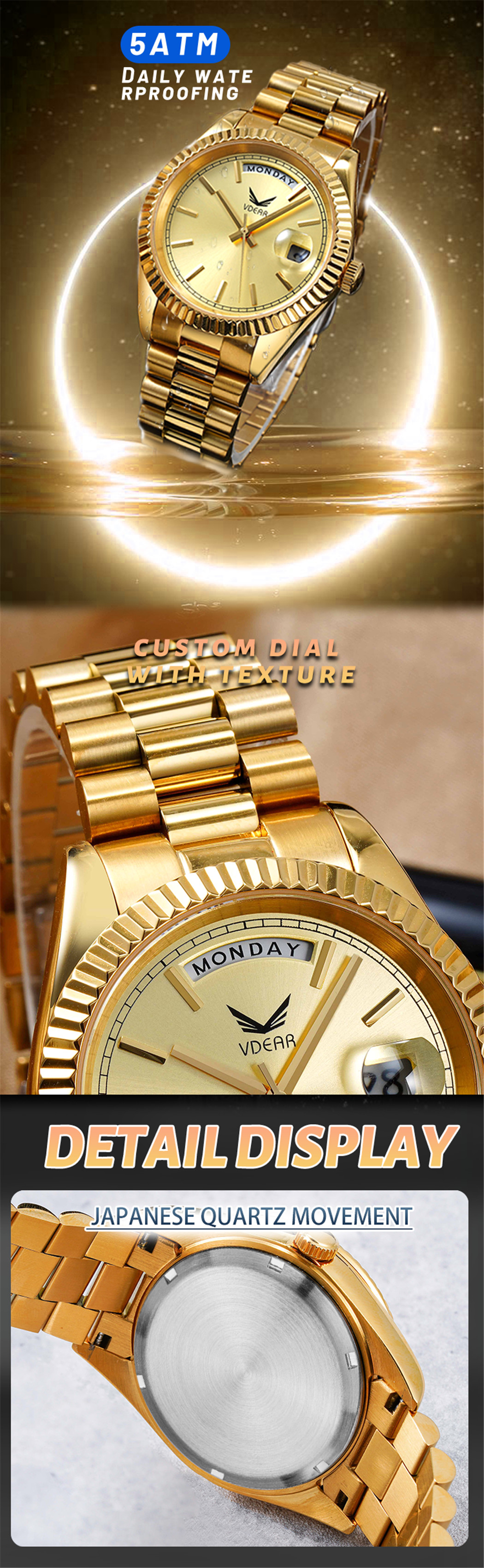 Vdear Japanese Quartz Movement Watch Best Quality 316 Silver Steel Band Dark Blue Dial Quartz Watch 11