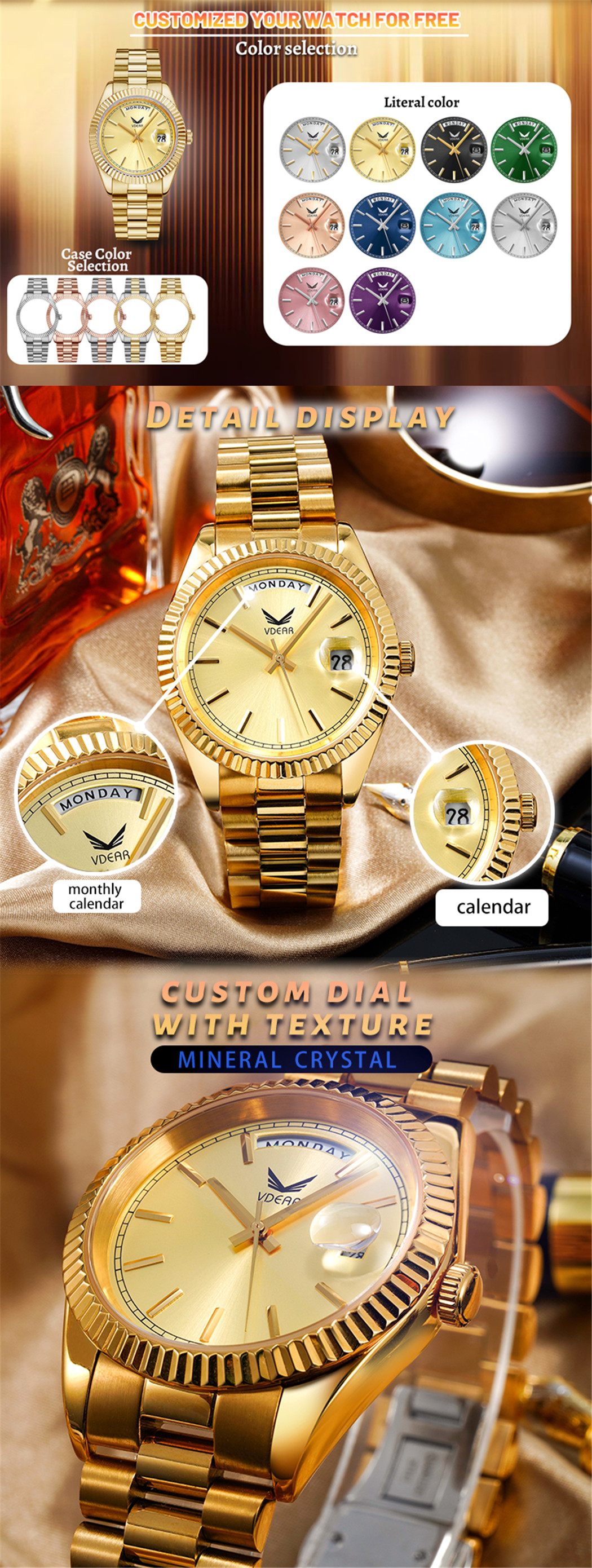 Vdear Japanese Quartz Movement Watch Best Quality 316 Silver Steel Band Dark Blue Dial Quartz Watch 10