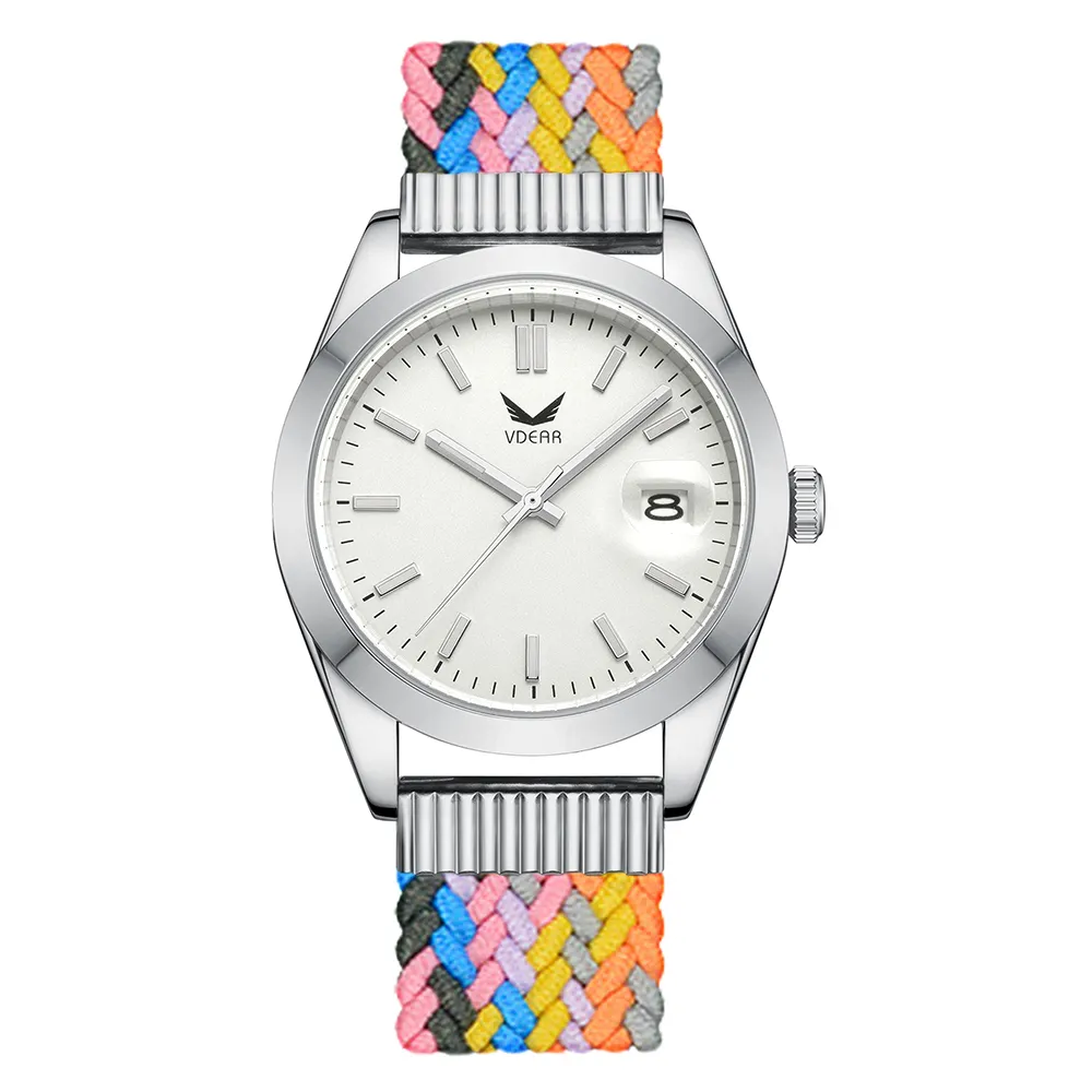 VDEAR Men's Luxury Quartz Watch - Customized Multicolor Nylon Strap 4