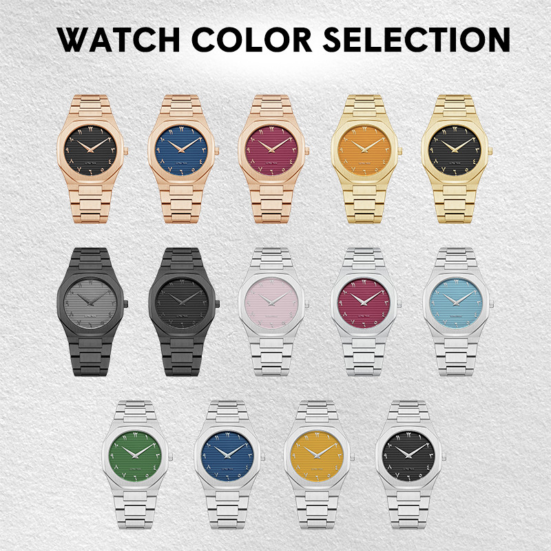 Vdear Textured Dial Arabic Numbers Watch Customized Black Dial Japanese Quartz Movt Stainless Steel Watch 11