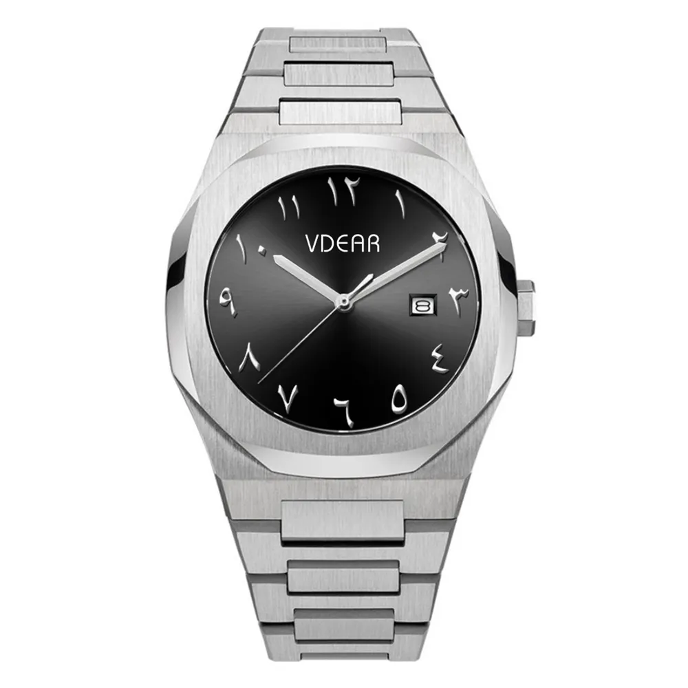 VDEAR Arabic Literal Quartz Watch: Luxury Gold Case & Customizable 2