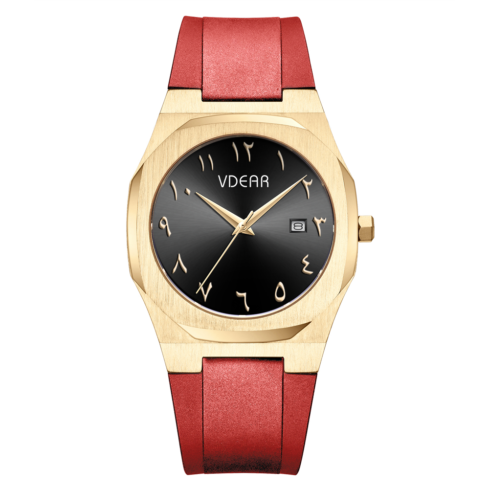 VDEAR Customized Arabic Literal Quartz Watches Gold Case Luxury Black Classic Dial Watch 8