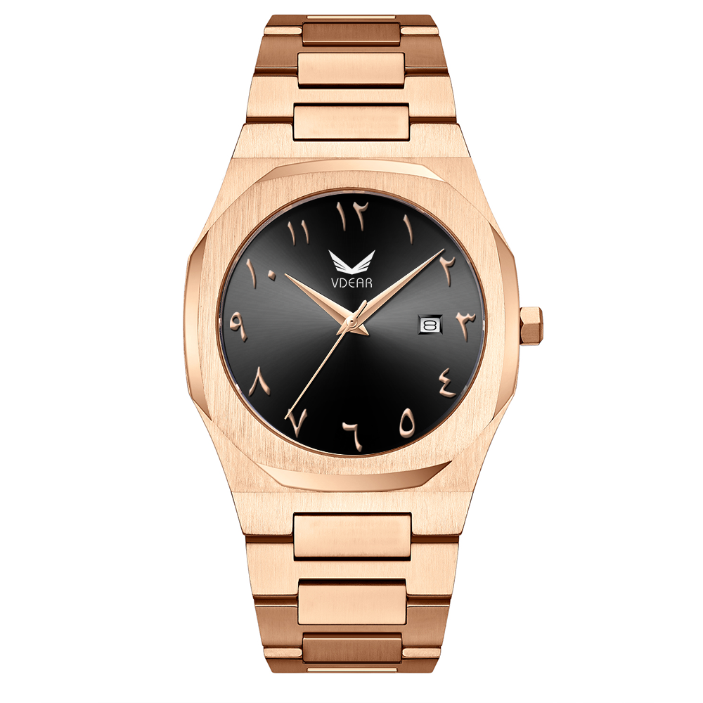 VDEAR Customized Arabic Literal Quartz Watches Gold Case Luxury Black Classic Dial Watch 13