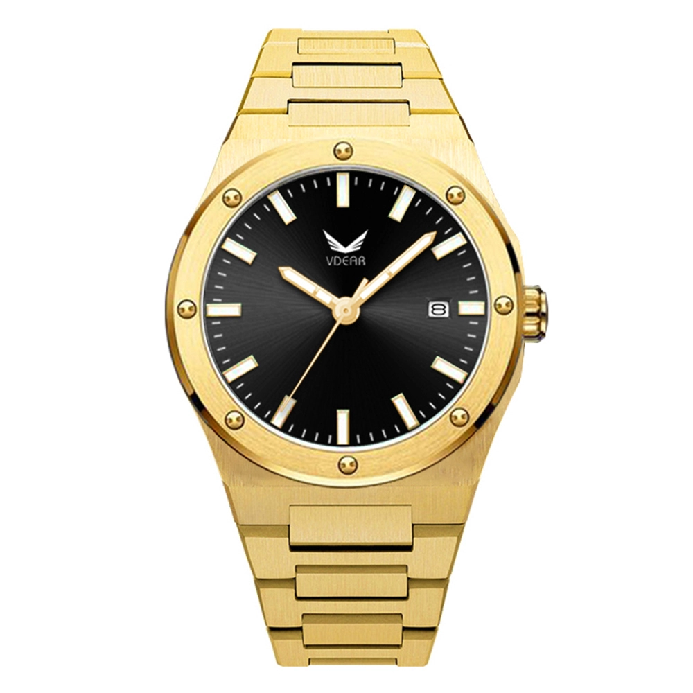 Vdear Luminous Hands Round Dial  Watch Gold 316 Steel Band  Waterproof Fashion Luxury Custom Logo Watch 1