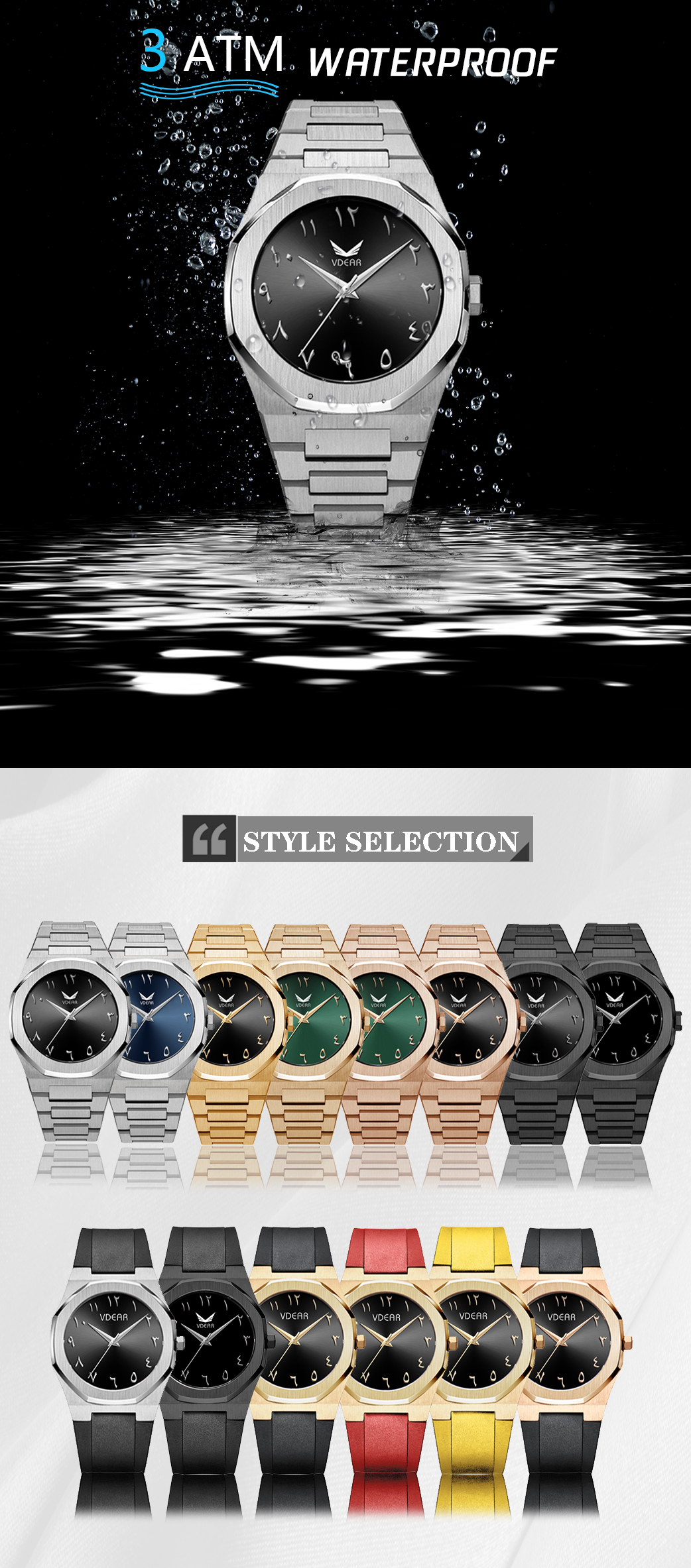 VDEAR Arabic Numerals Sunray Dial Quratz Wristwatch Vintage Steel Band Luxury Custom Logo Watch 10