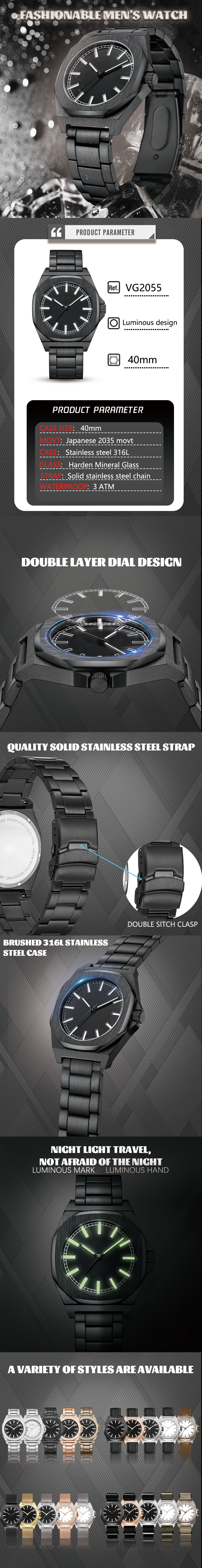 VDEAR Men Luxury Thin Quartz Watch - Octagon Case Watch 8