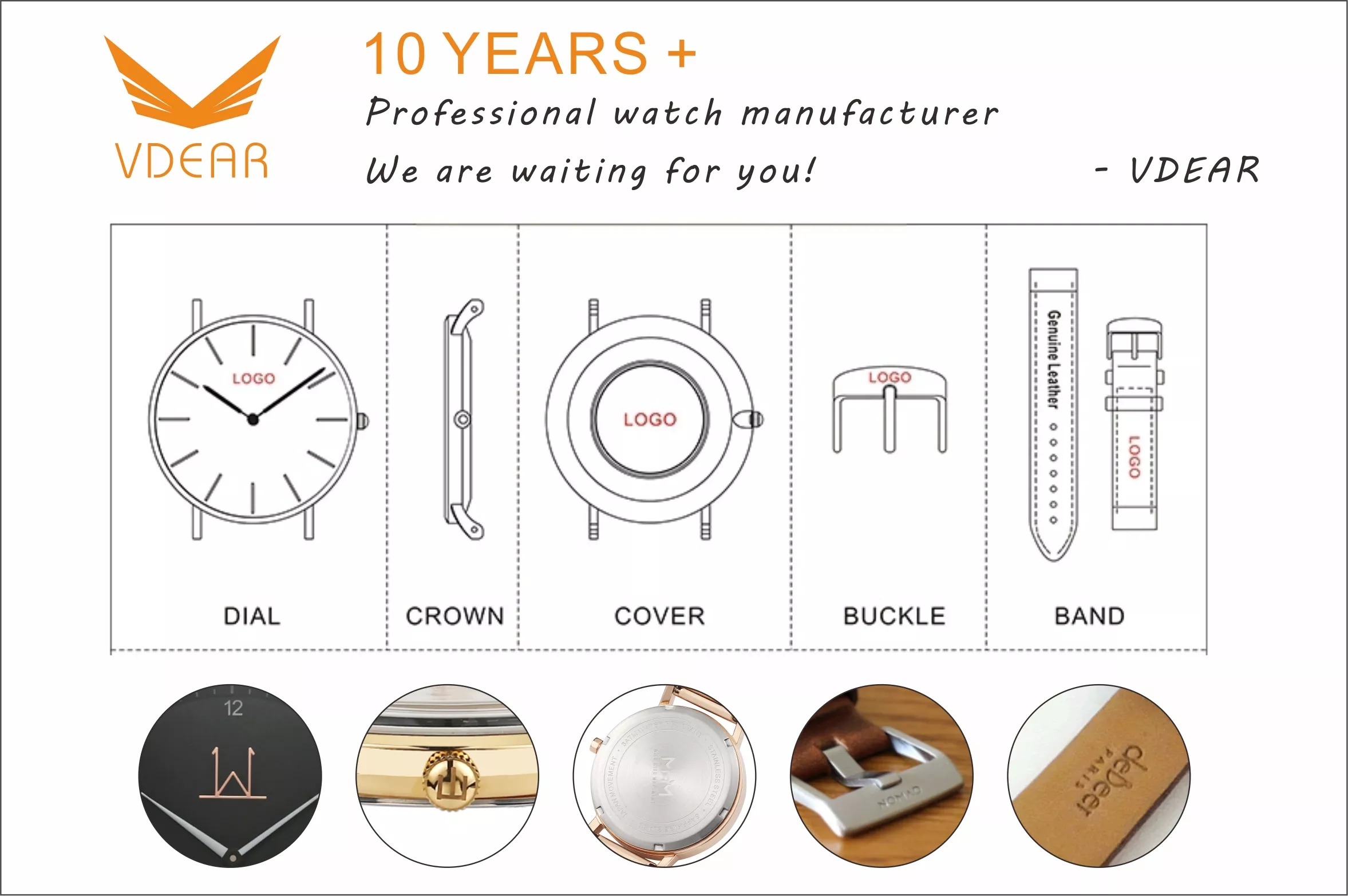 VDEAR - VDEAR OEM Quality 3atm Waterproof Japan Movt Quartz Watch Stainless Steel Back Gold Watch Men Wrist Luxury others 15