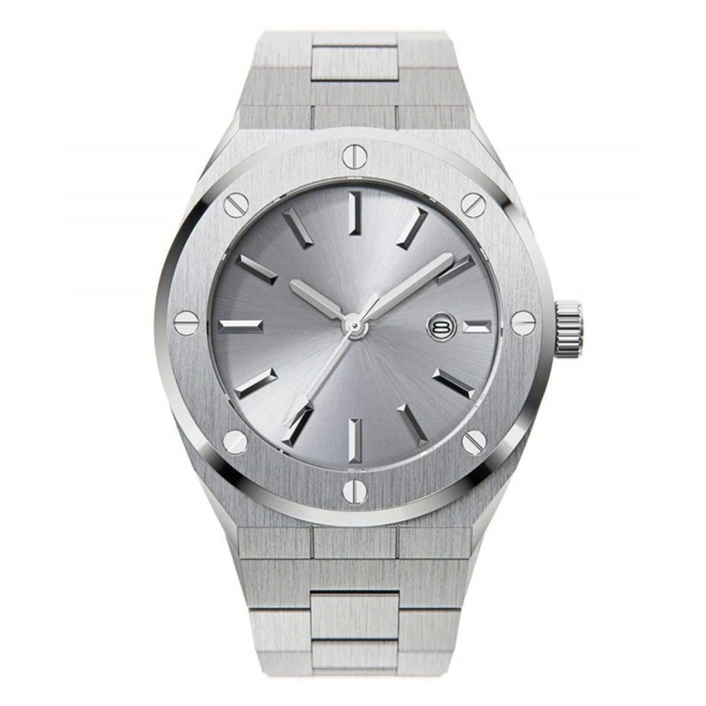 VDEAR Male Round Case With Date Quartz Watch Customized Fluorescent Needle Vintage Green Dial Silver Steel Band Watch 1