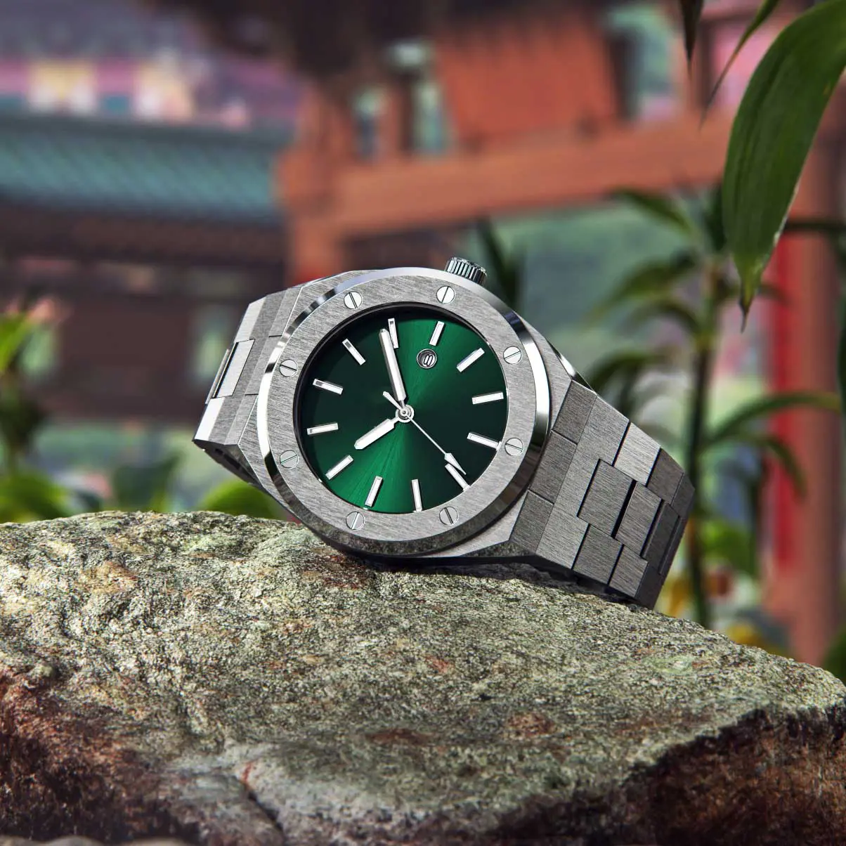 VDEAR Custom Quartz Watch - Vintage Green Dial, Silver Band 6