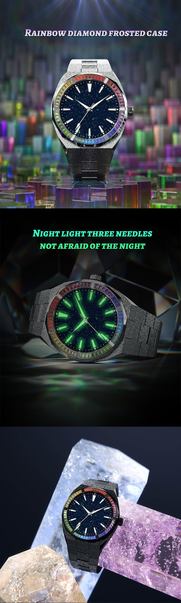 Vdear Star Dust Dial Frosted Watch Oem Odm High Quality Rainbow Diamond Private Label Luxury Quartz Watches For Men 11