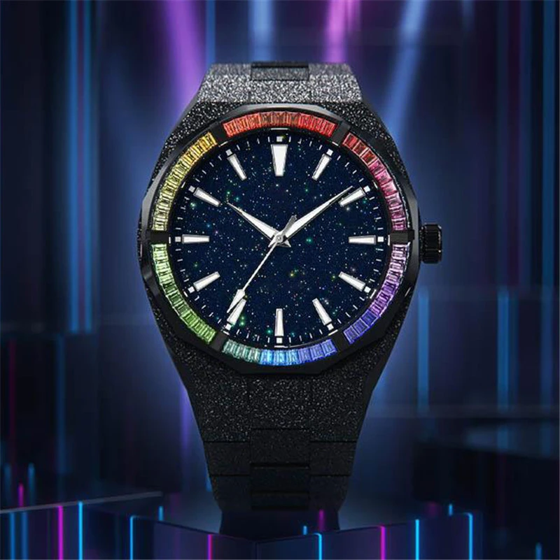 Montre VDEAR Cercle de Diamants Colorés Ciel Étoilé Étanche Montre à Aiguilles Fluorescentes Personnalisée 1