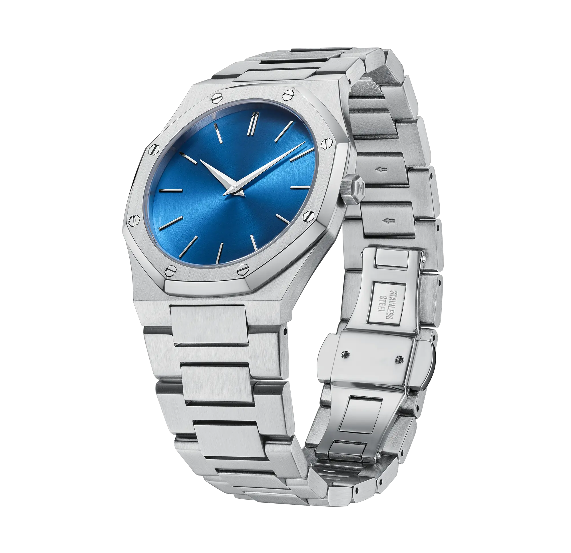 VDEAR Mens Luxury Quartz Watch - Silver Case, Blue Dial, High Quality. 3