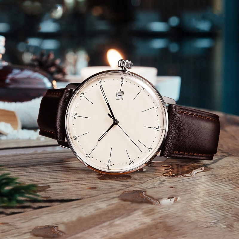 Vdear Customized Minimalist Quartz Watch Round Dial With Calendar Luminous Hands Luxury Dome Glass Watch 8