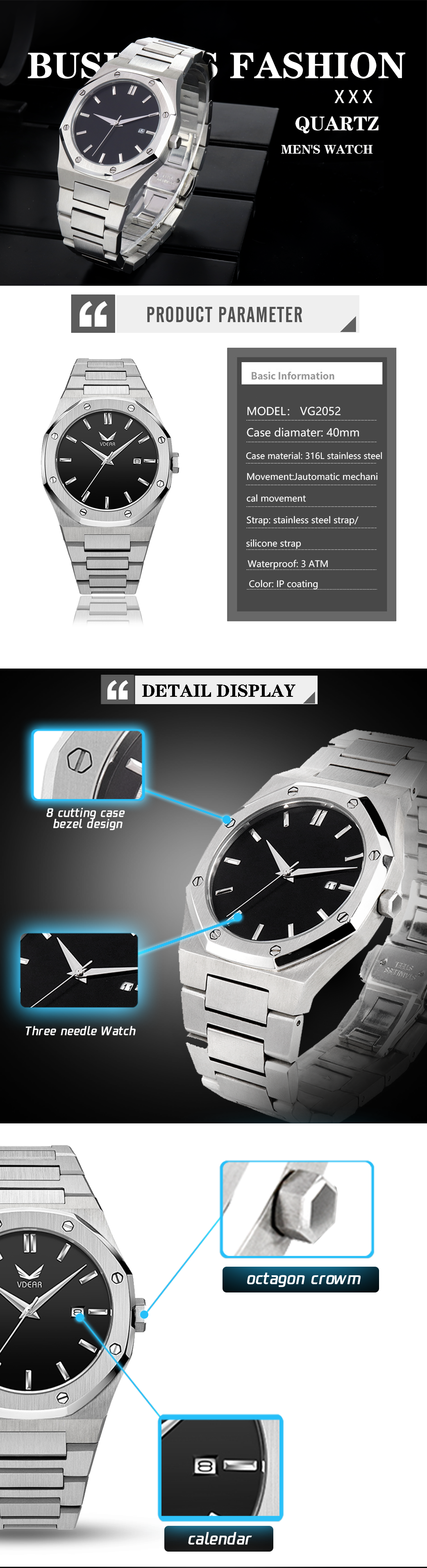 VDEAR - Vdear Made Shenzhen Stylish New Design Your Logo Custom Watches Men Customise Logo Wrist Watch From China 50MOQ Custom Watch 10