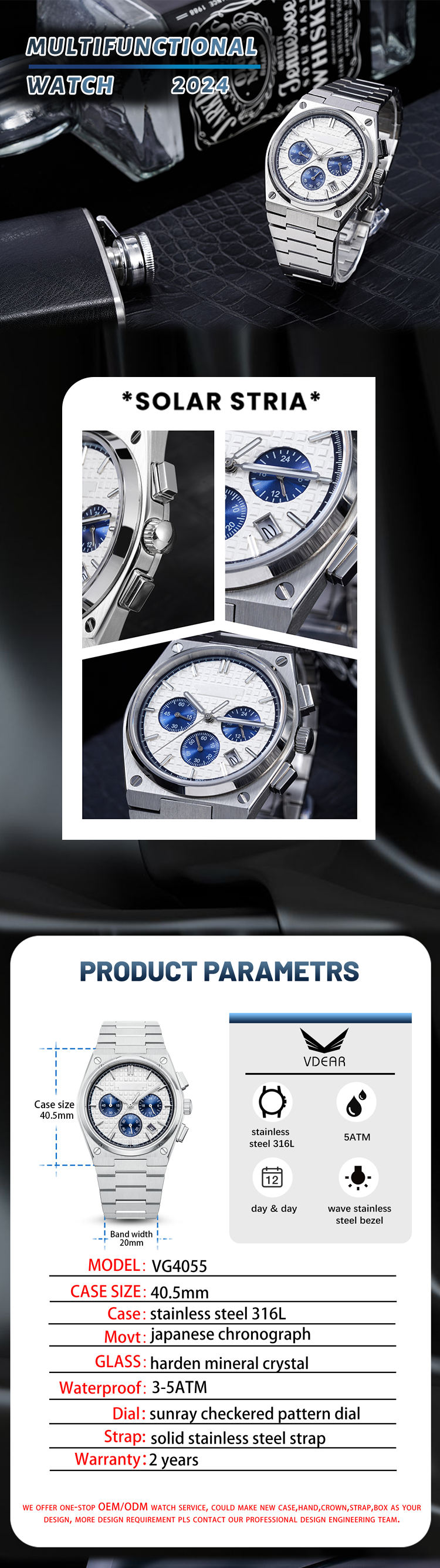 VDEAR - Most Popular Chronograph Wrist Watches Stainless Steel Back Minimalist Watch 10