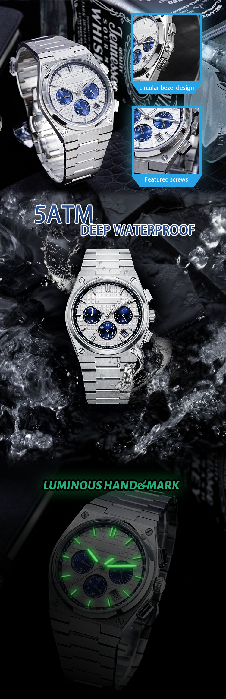 VDEAR - Most Popular Chronograph Wrist Watches Stainless Steel Back Minimalist Watch 12