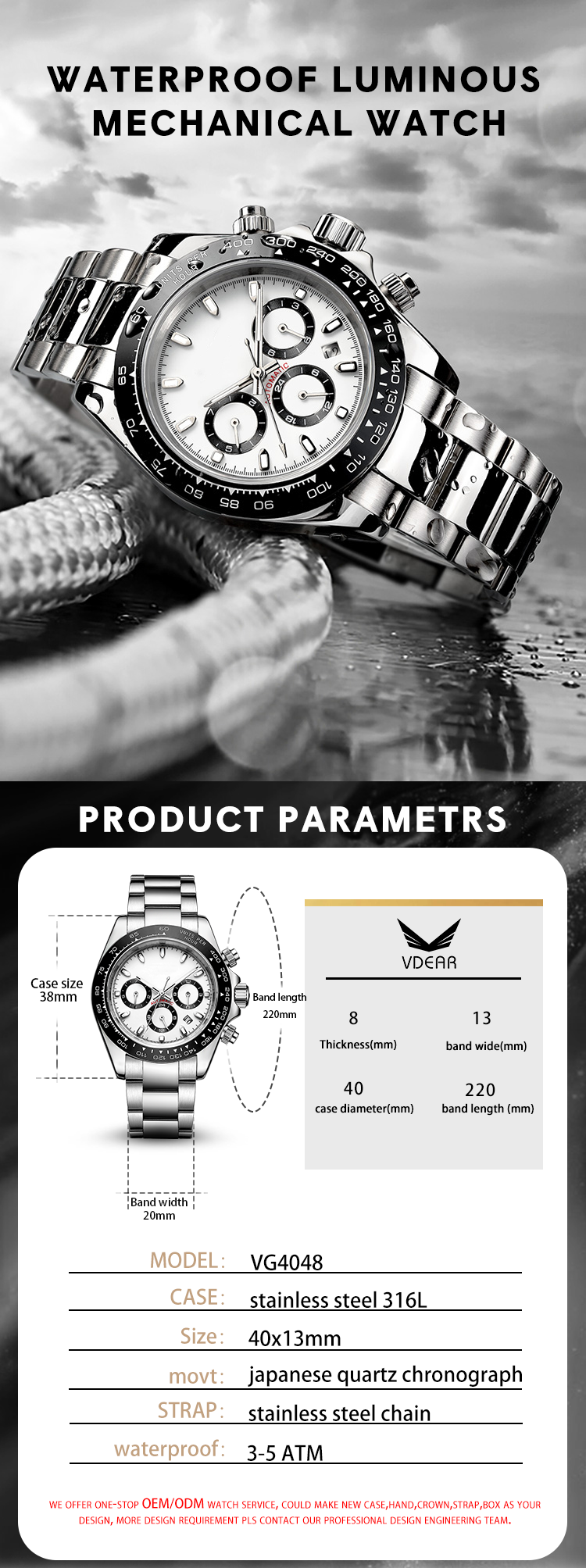 ساعة فيدير الفاخرة للرجال، متعددة المناطق الزمنية، كوارتز، عقارب مضيئة، مع وظيفة التاريخ، كرونوغراف، مصنوعة من الفولاذ المقاوم للصدأ 8