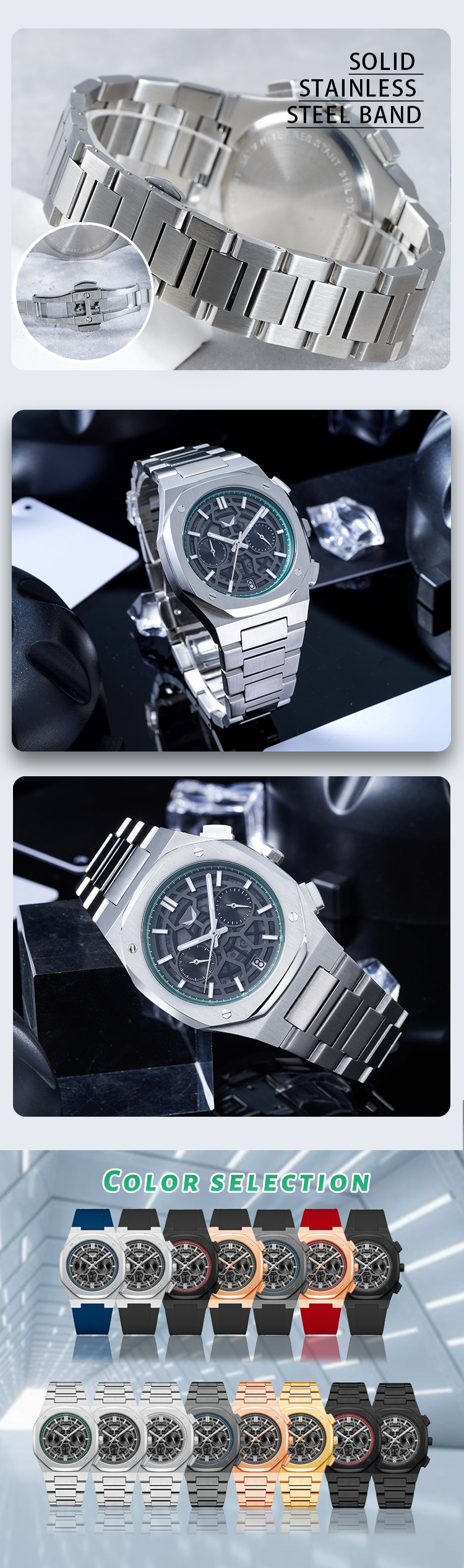 Vdear 40MM Three Eyes Dial Watches Customized China New Calendar High Quality Commerce Luminous Chronograph Watch 12