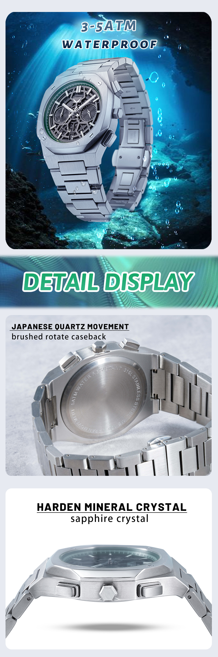 Vdear 40MM Three Eyes Dial Watches Customized China New Calendar High Quality Commerce Luminous Chronograph Watch 11