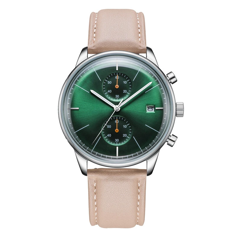 ساعة Vdear ذات الكرونوغراف المزدوج، بتقويم جديد، وزجاج مقبب مضيء بتصميم كلاسيكي 1