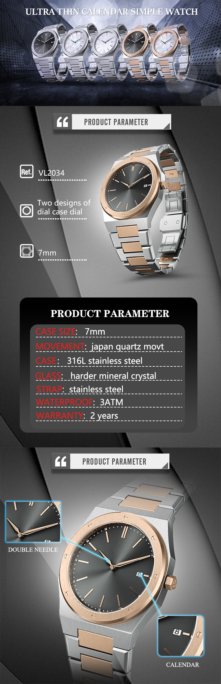 VDEAR - Custom Logo 36mm Reloj Stainless Steel Back Japan Movt Watch Ultra Thin Watches Women Wrist Luxury Lady Watch 9