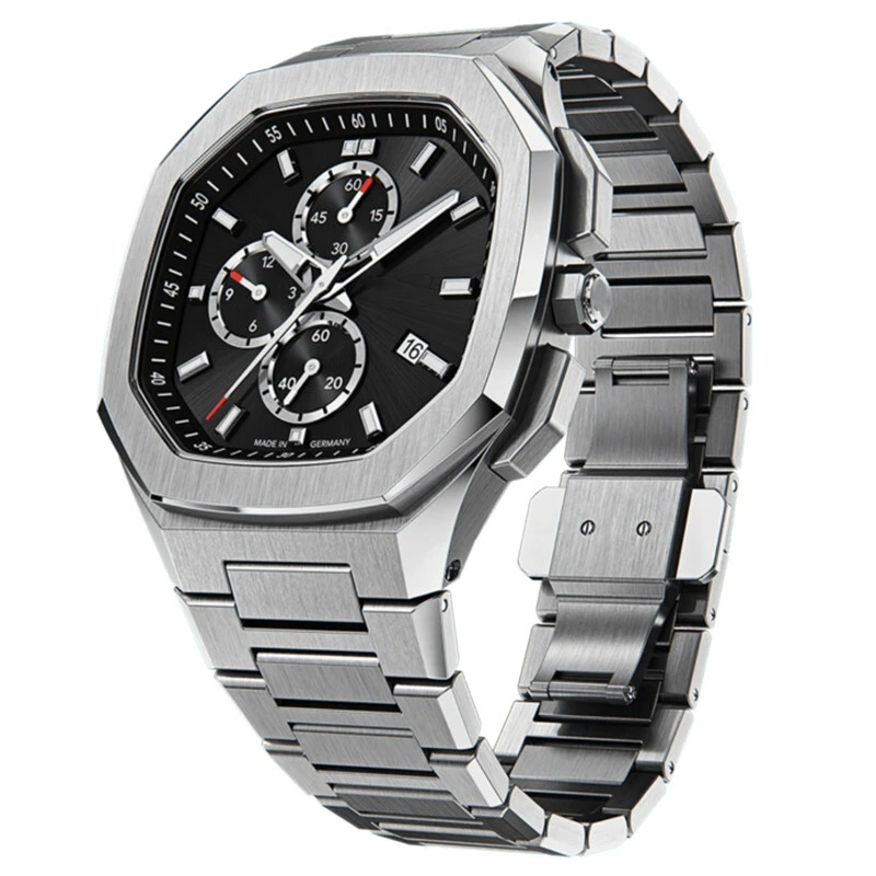 Vdear Herrenuhr mit quadratischem Gehäuse, silbernem Edelstahlarmband und drei Augen – Chronographen-Uhr, luxuriöse Business-Multifunktions-Quarzuhr 1