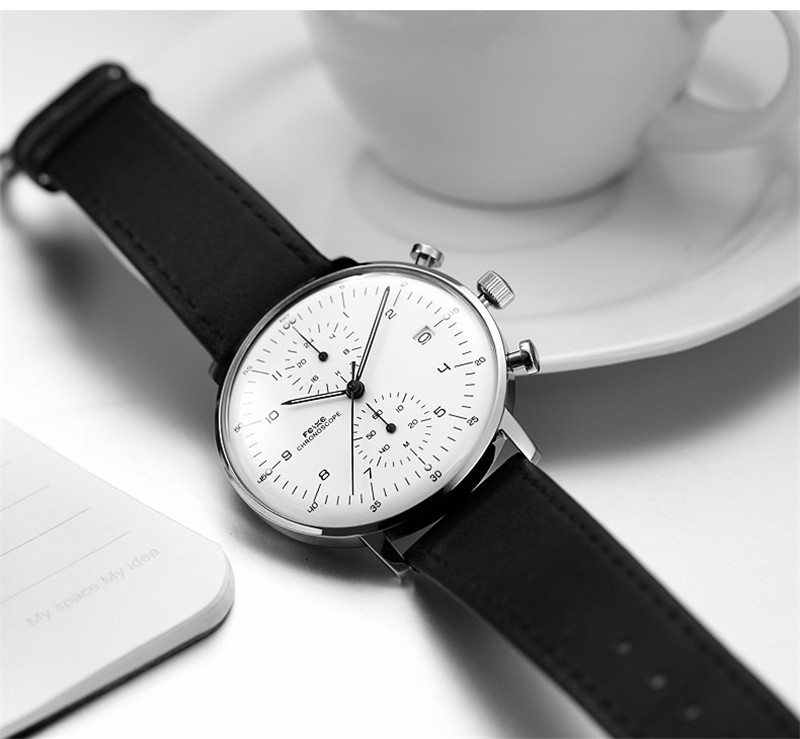 VDEAR Black Belt Waterproof Quartz Chronograph Watch Luxury Calendar Business Oem Watches 11